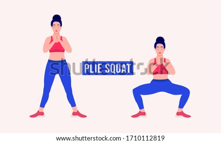 Girl doing Plie squat exercise, Woman workout fitness, aerobic and exercises. Vector Illustration.