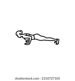 Girl is doing push ups black line icon. Pictogram for web page, mobile app, promo.