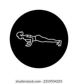 Girl is doing push ups black line icon. Pictogram for web page, mobile app, promo.
