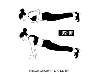 Girl doing PUSHUP exercise, Woman workout fitness, aerobic and exercises. Vector Illustration