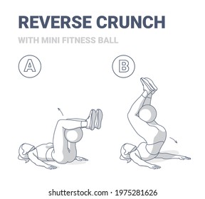 Girl Doing Reverse Crunch with Medicine Ball Home Workout Exercise Guidance Illustration. Outline Concept of Female Working at Home on Her Abs a Young Woman in Sportswear Doingin Reverse Crunch.