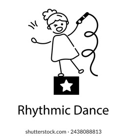 Girl doing rhythmic dance, doodle icon 