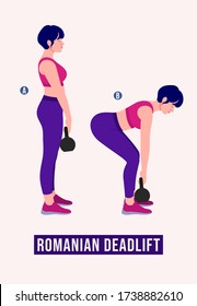 Girl Doing Romanian Deadlift Exercise, Woman Workout Fitness, Aerobic And Exercises. Vector Illustration.