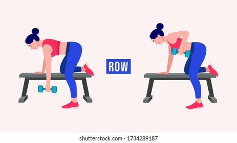 Girl doing Row exercise, Woman workout fitness, aerobic and exercises. Vector Illustration.