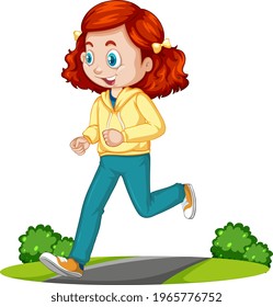 Girl doing running exercise cartoon character isolated illustration