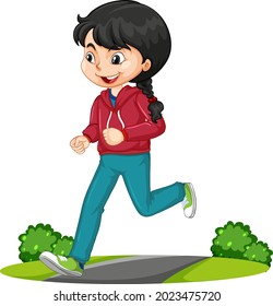 Girl doing running exercise cartoon character isolated illustration