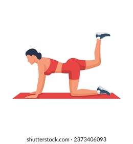 Girl doing sports exercises. Slender beautiful female body. Fitness and aerobics. Sports training. Active lifestyle. Vector illustration flat design. Isolated on white background.