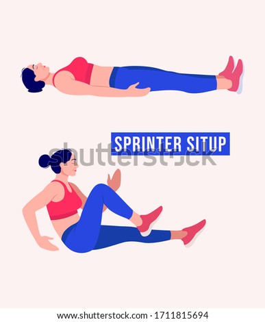 Girl doing Sprinter Situp exercise, Woman workout fitness, aerobic and exercises. Vector Illustration.
