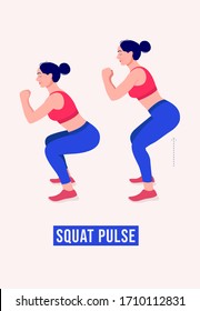 Girl doing Squat Pulse exercise, Woman workout fitness, aerobic and exercises. Vector Illustration.
