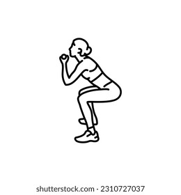 Girl doing squats black line icon. Pictogram for web page, mobile app, promo.