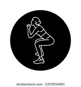 Girl doing squats black line icon. Pictogram for web page, mobile app, promo.