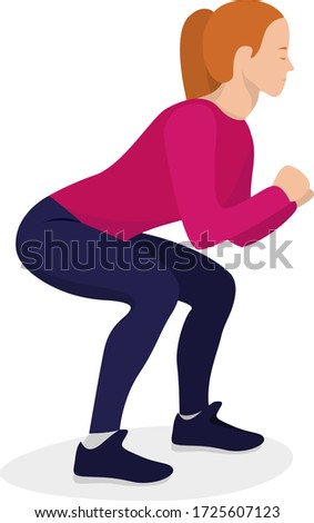 Girl doing squats, illustration, vector on white background