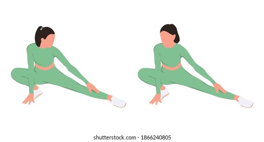 The girl is doing stretching. Athletic girl doing physical exercises. Fitness at home. Healthy lifestyle