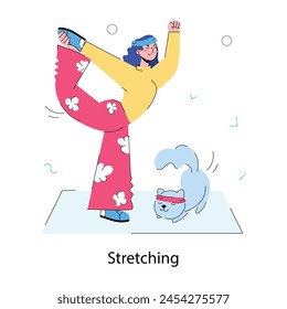 Girl doing stretching exercise, doodle mini illustration