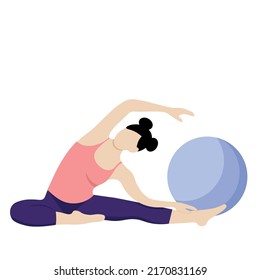Girl doing stretching, isolate on white, flat vector, healthy lifestyle