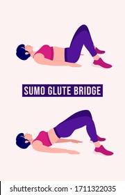 Girl doing Sumo Glute Bridge exercise, Woman workout fitness, aerobic and exercises. Vector Illustration.