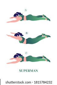 Girl Doing Superman Exercise, Women Workout Fitness, Aerobic And Exercises. Vector Illustration.	