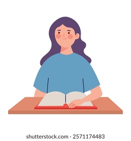 girl doing task on desk isolated