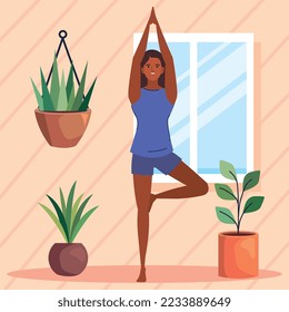 Girl doing tree pose at home