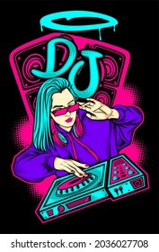 girl doing turntable in neon tech color