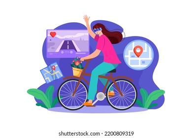 Niña haciendo concepto de Virtual Shopping Illustration en fondo blanco