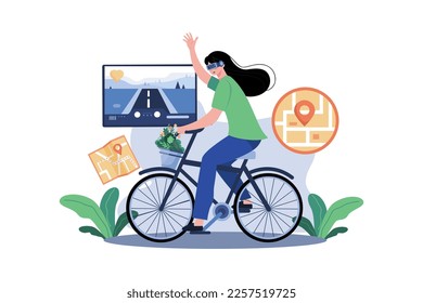 Girl Doing VR cycling Illustration concept on white background