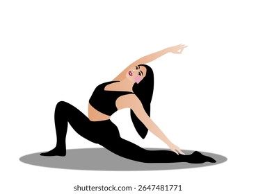 Girl doing yoga, doing abdominal muscle stretching, healthy lifestyle, sports exercises