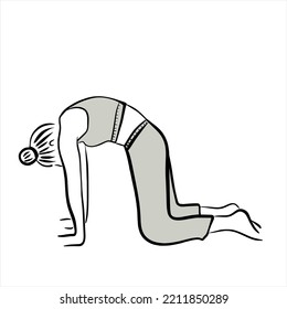 the girl is doing yoga. back exercise. workout. stretching. black and white outline illustration. sport woman. trainer. Instructor. fitness.