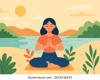 girl doing yoga in a calm scenery