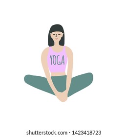 Girl doing yoga cartoon style. Vector