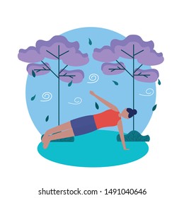 Girl doing yoga design, Positive mind fitness and exercise theme Vector illustration