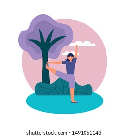 Girl doing yoga design, Positive mind fitness and exercise theme Vector illustration