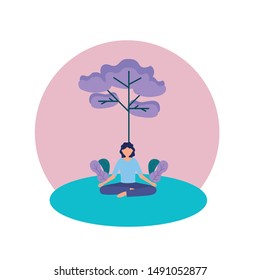 Girl doing yoga design, Positive mind fitness and exercise theme Vector illustration