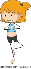 A girl doing yoga doodle cartoon character isolated illustration