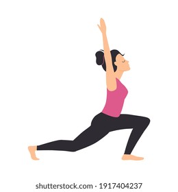 Girl Doing Yoga Exercise, Slim Sporty Young Woman Practicing Yoga Flat Style Vector Illustration