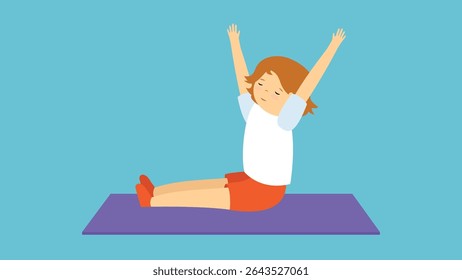 Girl doing yoga exercise. Vector illustration in a flat style. Isolated on blue background.