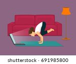 girl doing yoga exercise workout online at home 