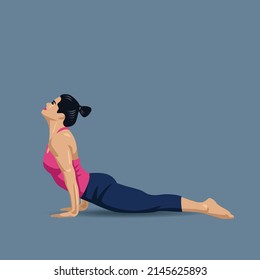 Girl Doing Yoga Exercise, Young Sporty Slim Woman Practicing Yoga Dog Face Up Pose Flat Style Vector Illustration