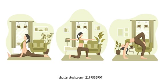 Girl Doing Yoga Flat Bundle Illustration Design