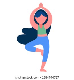 Girl doing yoga flat vector isolated on white background. The girl does the exercises. Do sport. Healthy lifestyle. Yoga Pose.