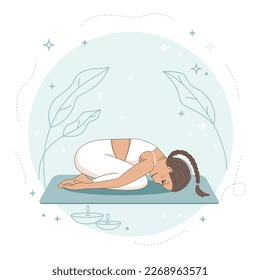 the girl is doing yoga, her body is in a relaxing pose
