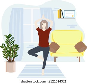 girl doing yoga at home