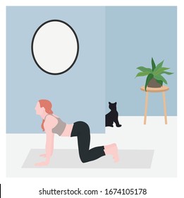 A girl doing yoga at home - a concept illustration of active life, exercise