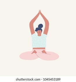 Girl doing yoga meditation in lotus pose illustration in vector.