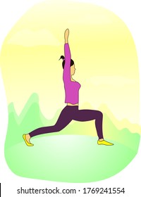 a girl doing yoga in nature. Vector.