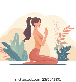 A girl doing yoga on a mat. Illustration of calm and meditation. Healthy lifestyle concept