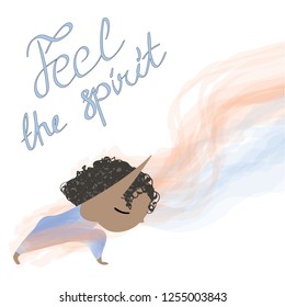 Girl doing yoga on spiritual abstract background. Hand drawn vector illustration T-Shirt or cup inspirational design. Can be used for greeting card or promo concept.
