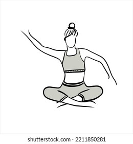 the girl is doing yoga. outline. back exercise. workout. stretching. black and white outline illustration. sport woman. trainer. Instructor. fitness.