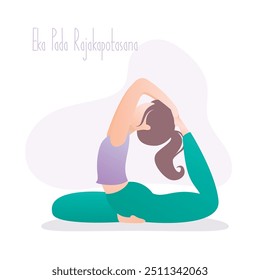 Girl doing yoga pose, asana in hatha yoga, sport and fitness, flat vector illustration in trendy style