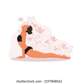 Girl doing yoga, yoga pose female characters. Meditation exercises. Vector illustration.